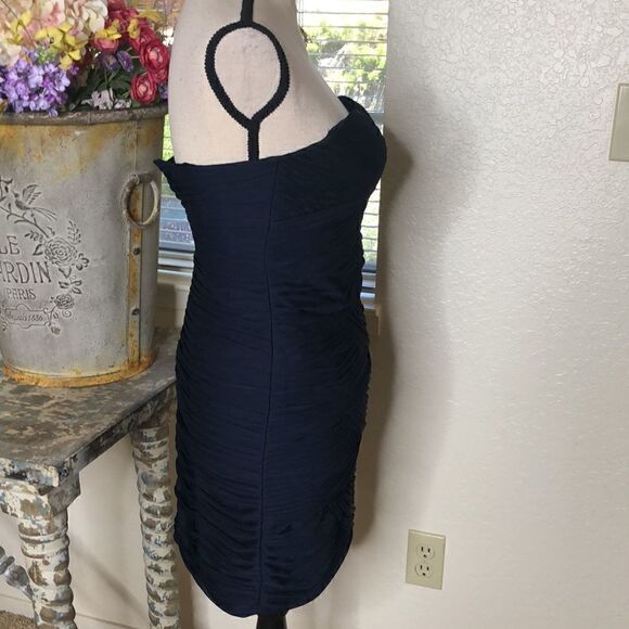 Adrianna Papell Collection Navy Blue Strapless Shutter Pleat Dress - Picture 3 of 14